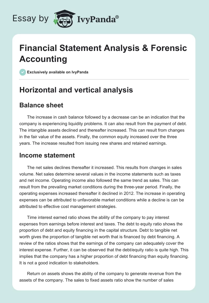 Financial Statement Analysis & Forensic Accounting. Page 1