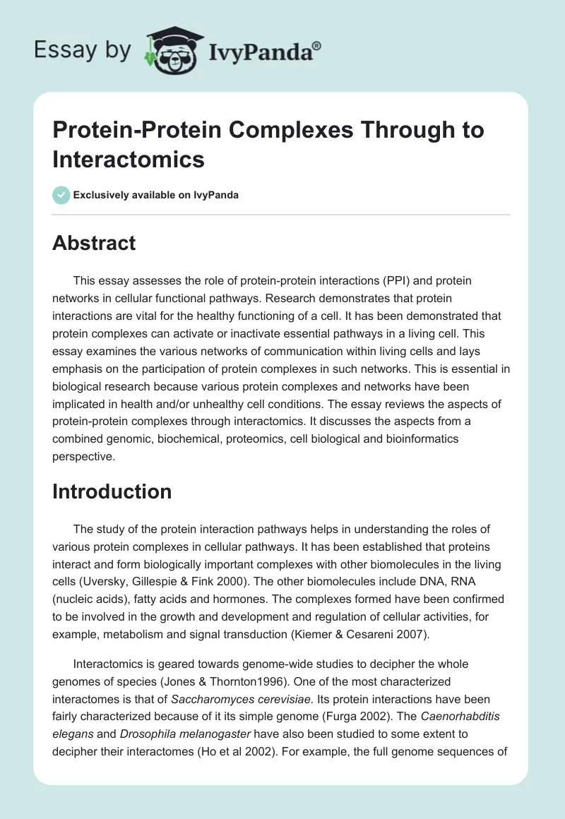 Protein-Protein Complexes Through to Interactomics. Page 1