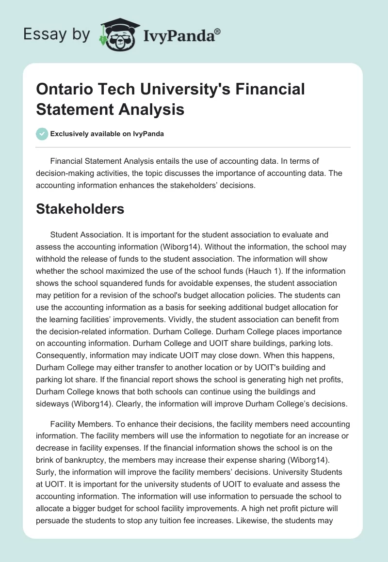 Ontario Tech University's Financial Statement Analysis. Page 1