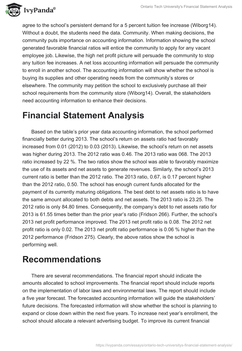 Ontario Tech University's Financial Statement Analysis. Page 2