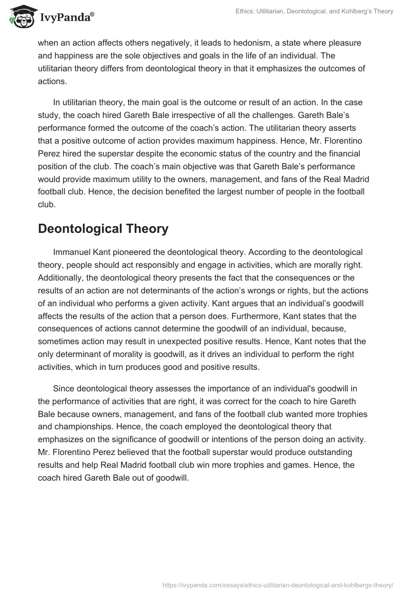 Ethics: Utilitarian, Deontological, and Kohlberg’s Theory. Page 2