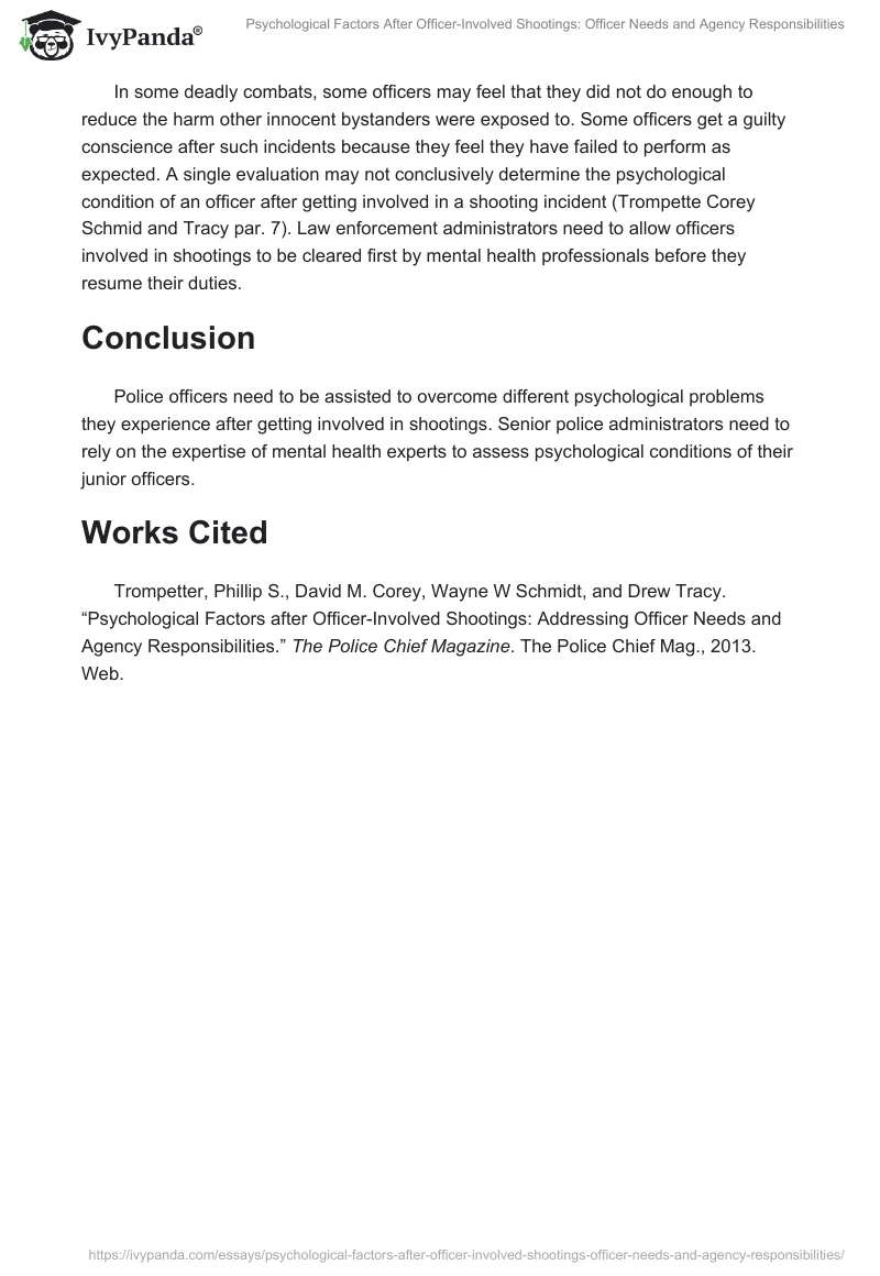 Psychological Factors After Officer-Involved Shootings: Officer Needs and Agency Responsibilities. Page 2