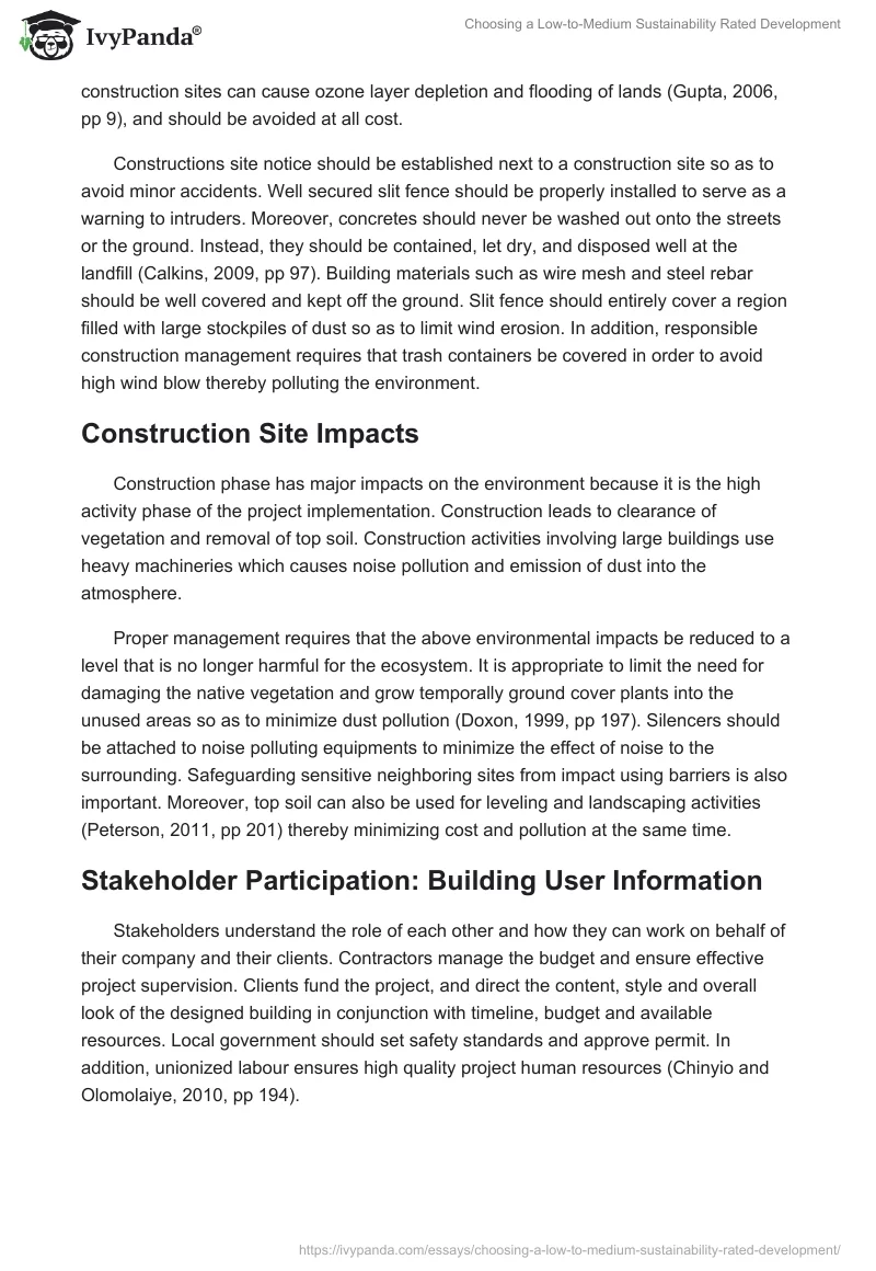 Choosing a Low-to-Medium Sustainability Rated Development. Page 4