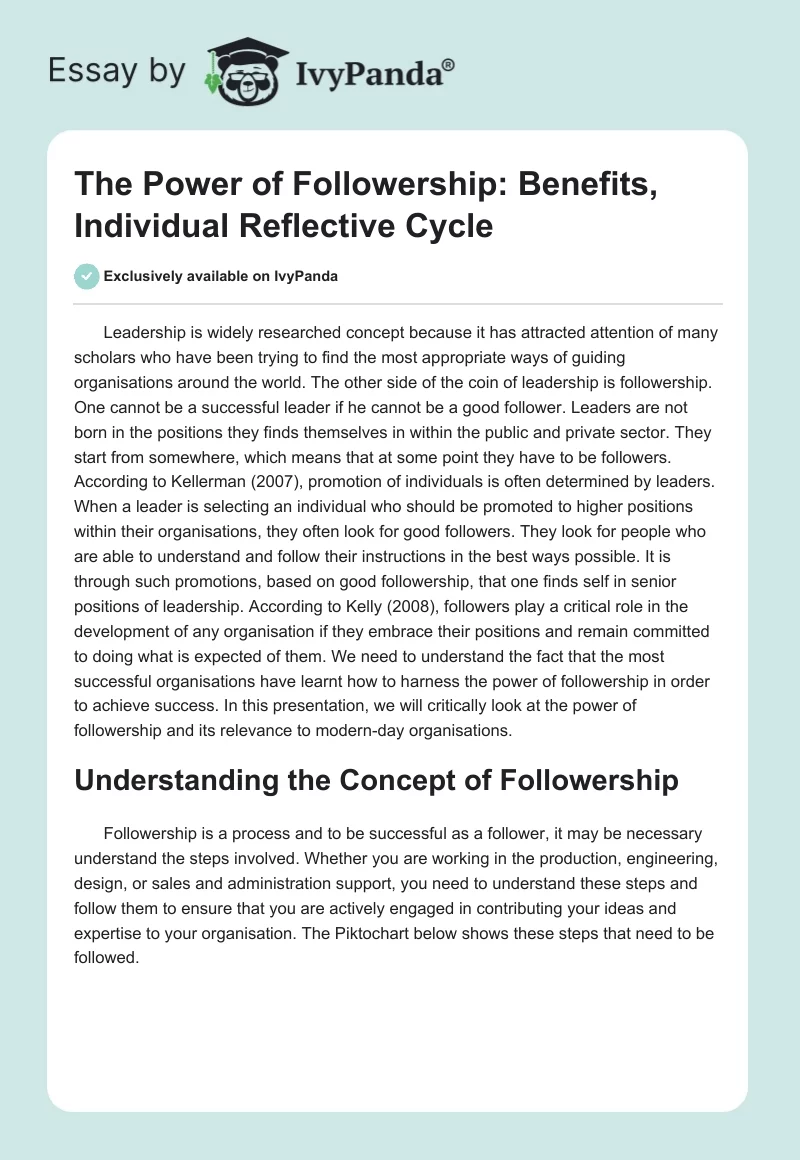 The Power of Followership: Benefits, Individual Reflective Cycle. Page 1