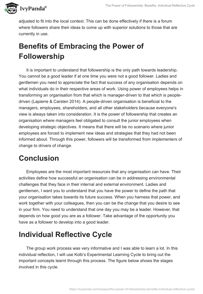 The Power of Followership: Benefits, Individual Reflective Cycle. Page 5