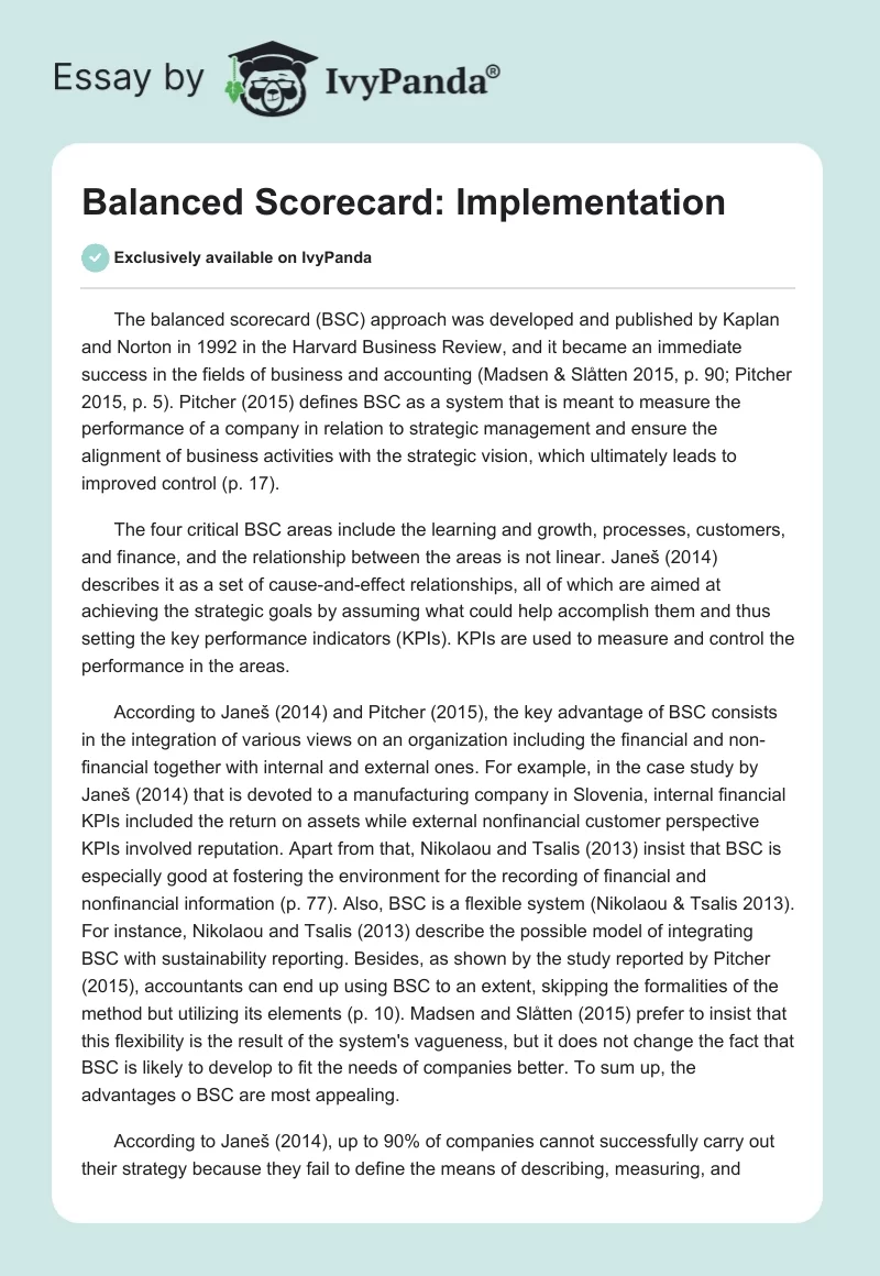 Balanced Scorecard: Implementation. Page 1