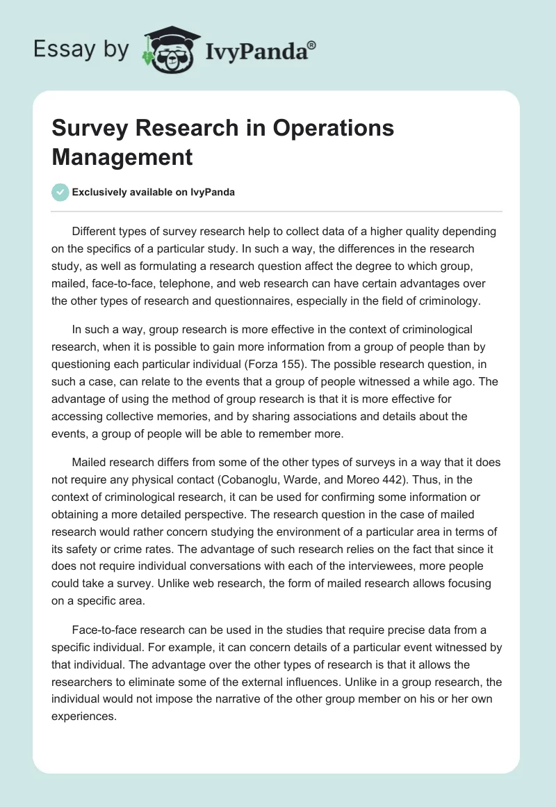 Survey Research in Operations Management. Page 1