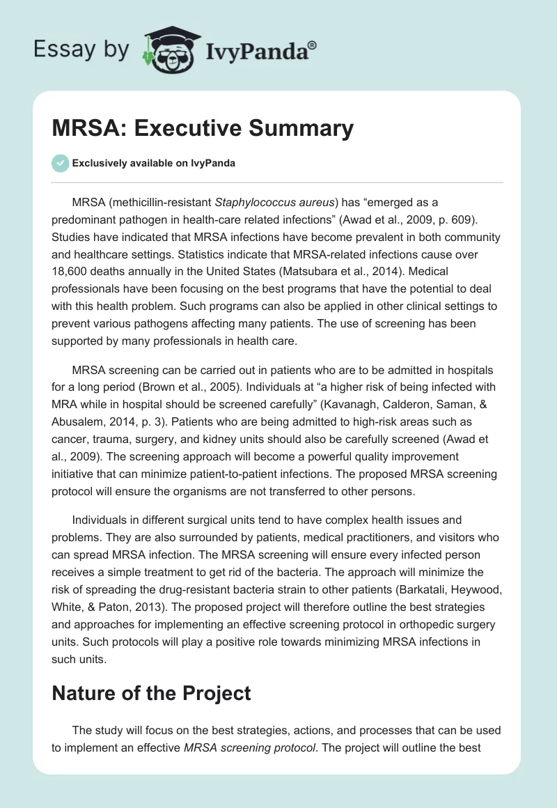 MRSA: Executive Summary. Page 1
