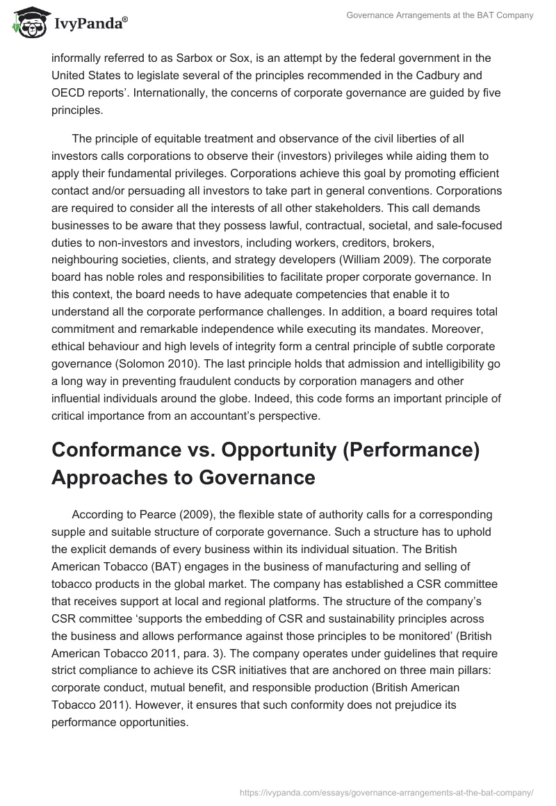 Governance Arrangements at the BAT Company. Page 4