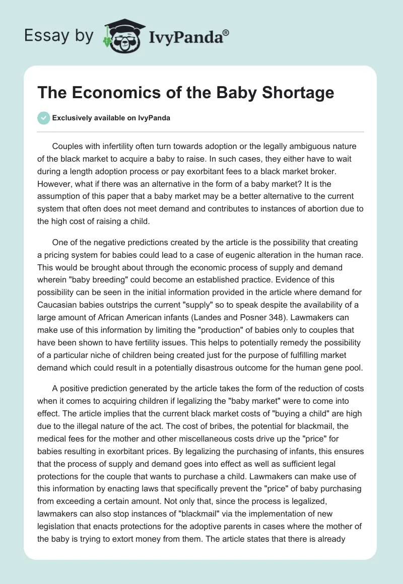 The Economics of the Baby Shortage. Page 1