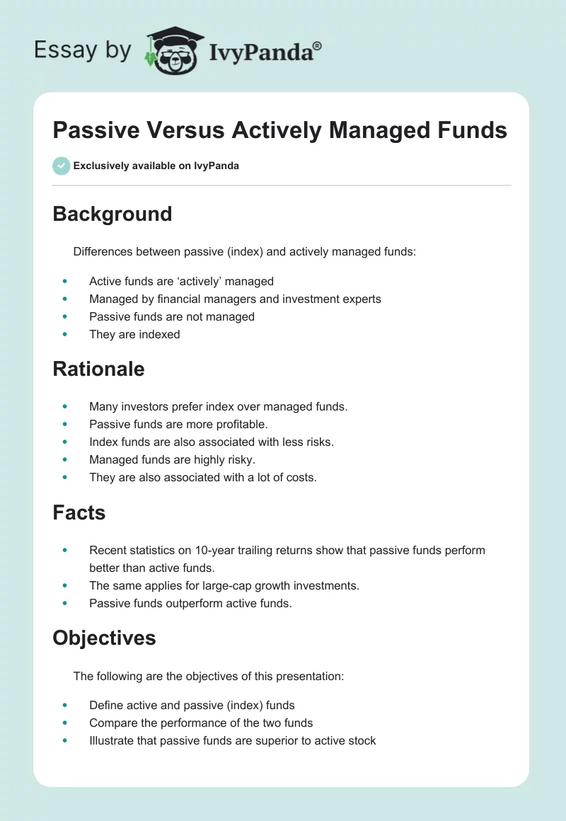 Passive Versus Actively Managed Funds. Page 1