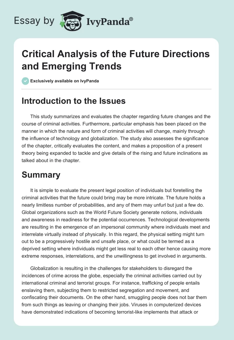 Critical Analysis of the Future Directions and Emerging Trends. Page 1