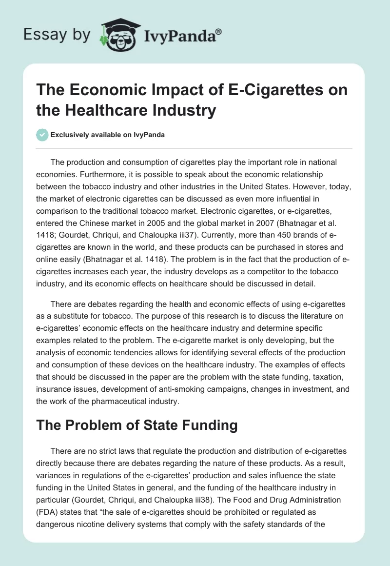 The Economic Impact of E-Cigarettes on the Healthcare Industry. Page 1