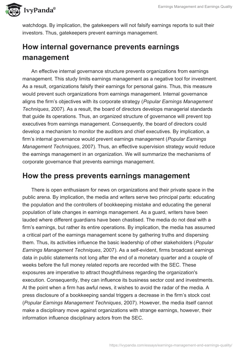 Earnings Management and Earnings Quality. Page 4