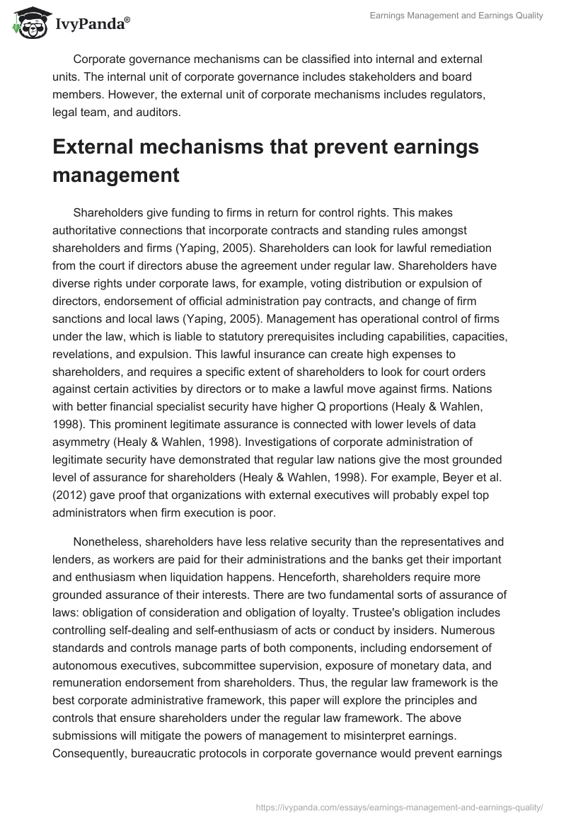 Earnings Management and Earnings Quality. Page 5
