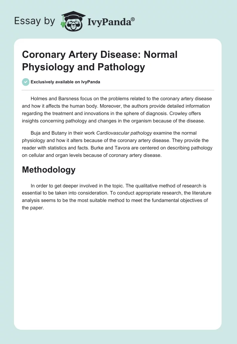 Coronary Artery Disease: Normal Physiology and Pathology. Page 1