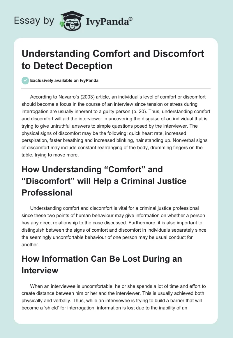 Understanding Comfort and Discomfort to Detect Deception. Page 1
