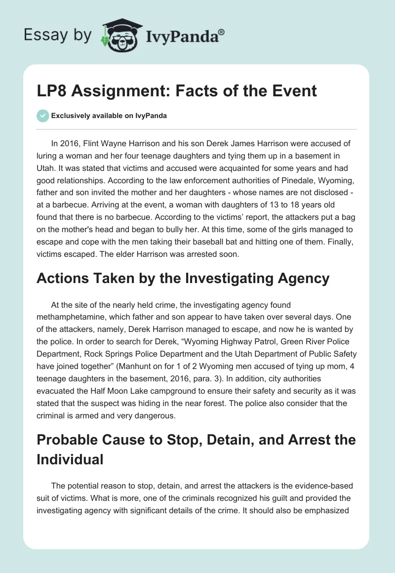 LP8 Assignment: Facts of the Event. Page 1