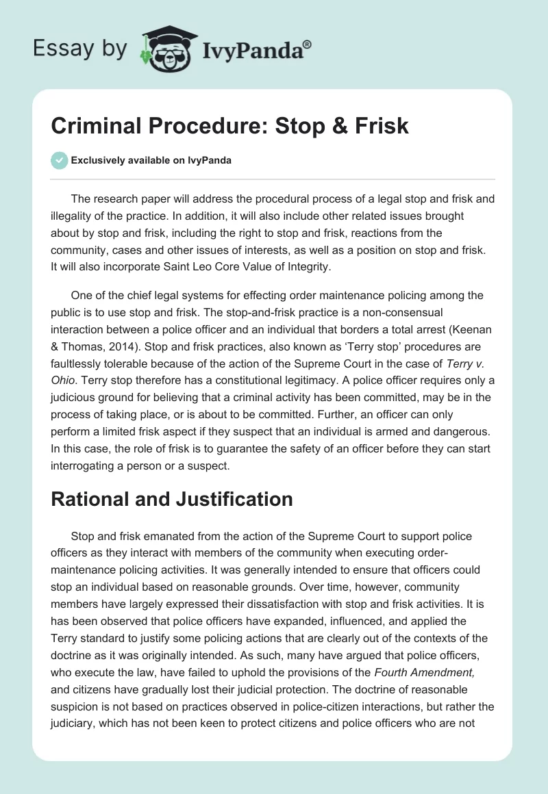 Criminal Procedure: Stop & Frisk. Page 1