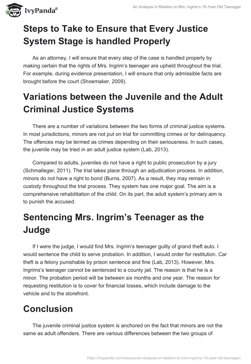 An Analysis in Relation to Mrs. Ingrim’s 15-Year Old Teenager. Page 3