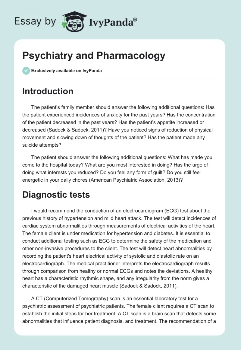 Psychiatry and Pharmacology. Page 1