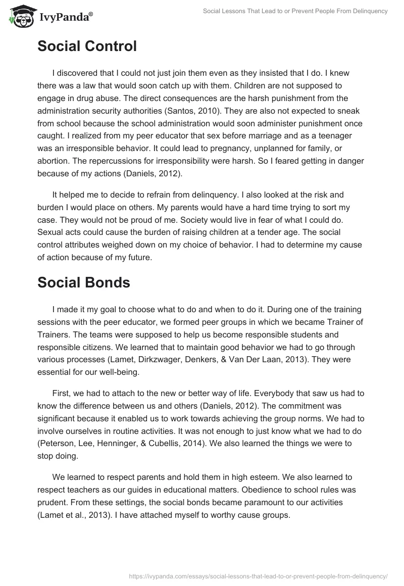 Social Lessons That Lead to or Prevent People From Delinquency. Page 2