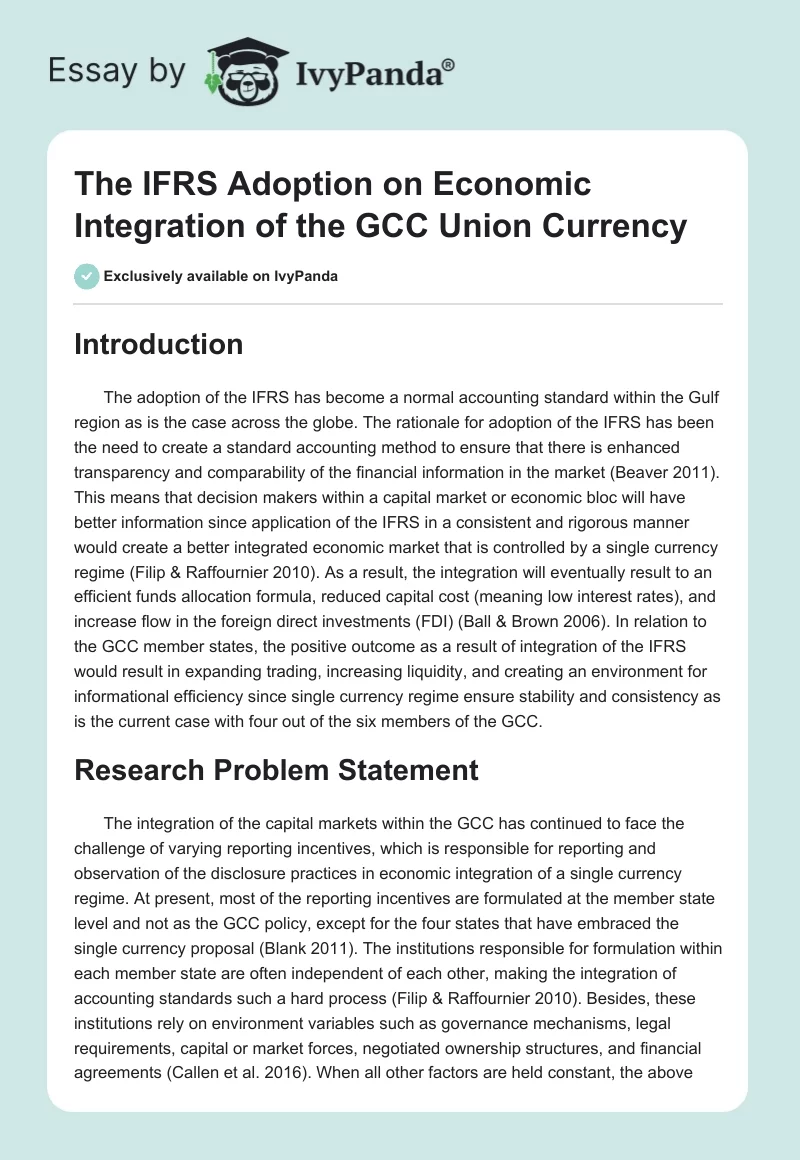 The IFRS Adoption on Economic Integration of the GCC Union Currency. Page 1