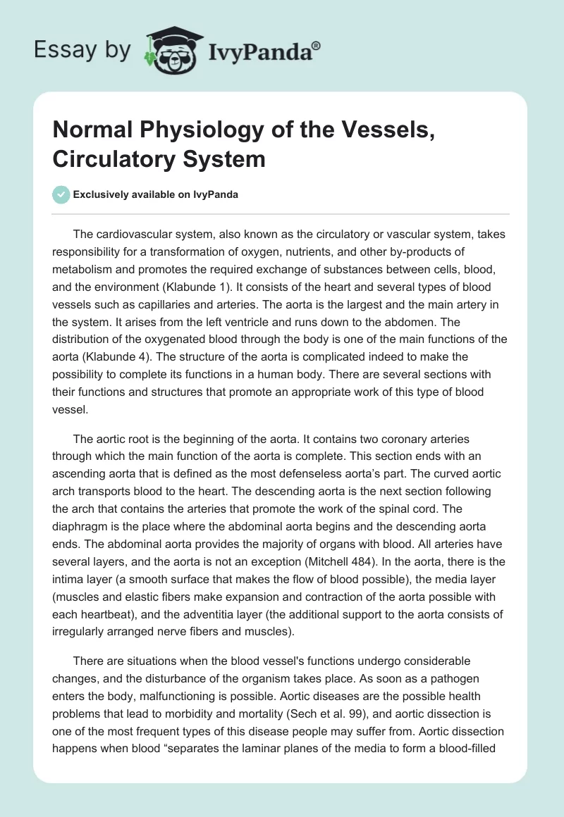 Normal Physiology of the Vessels, Circulatory System. Page 1