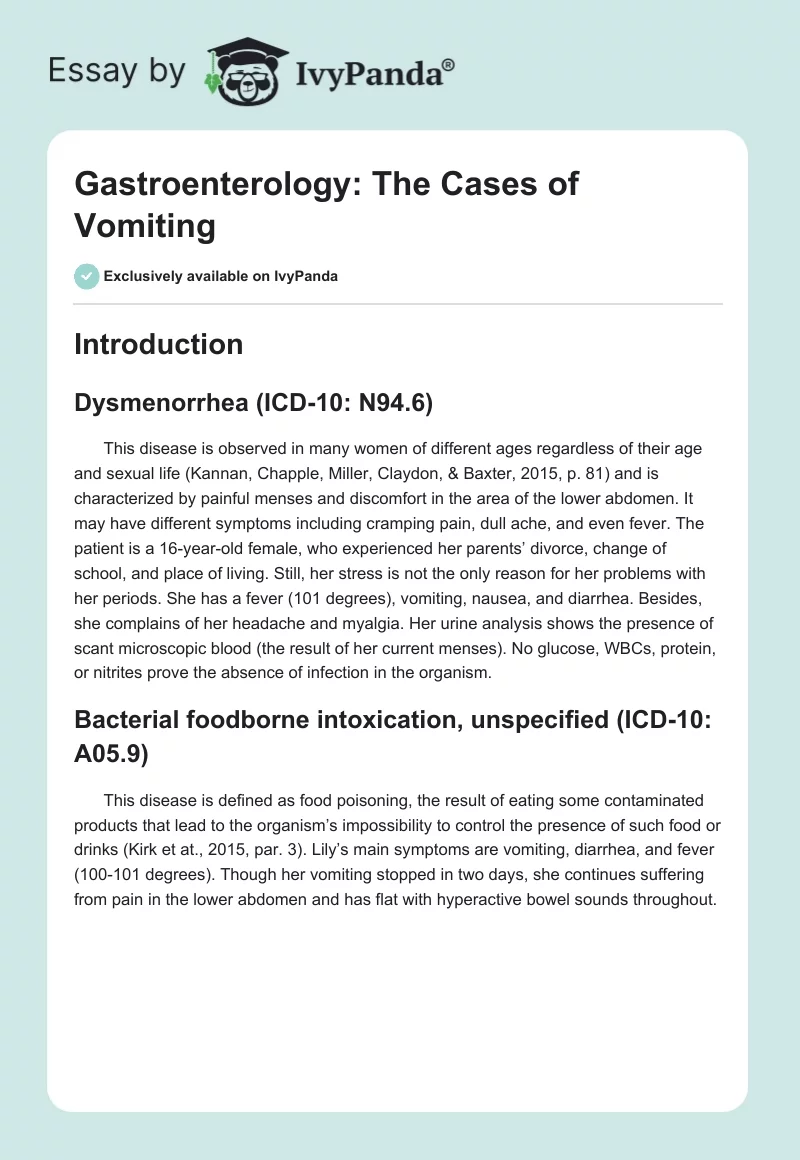 Gastroenterology: The Cases of Vomiting. Page 1