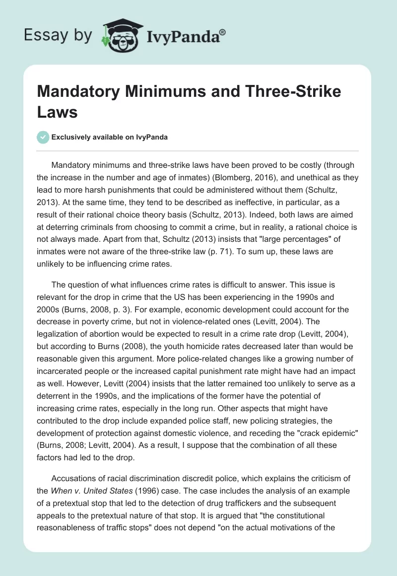 Mandatory Minimums and Three-Strike Laws. Page 1