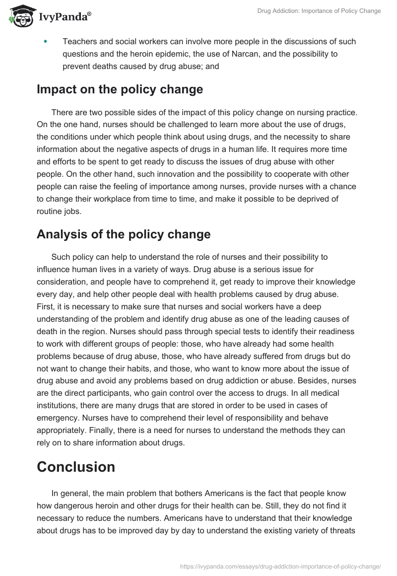 Drug Addiction: Importance of Policy Change. Page 4