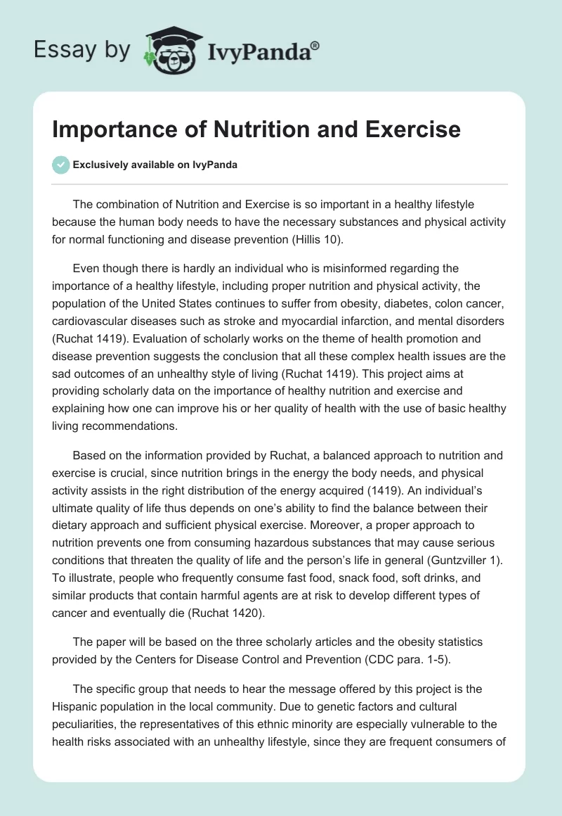 Importance of Nutrition and Exercise. Page 1