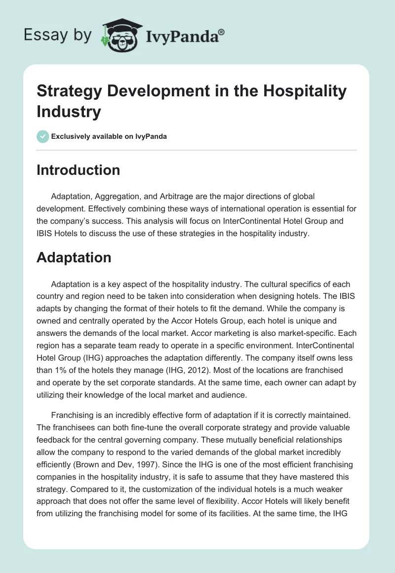 Strategy Development in the Hospitality Industry. Page 1