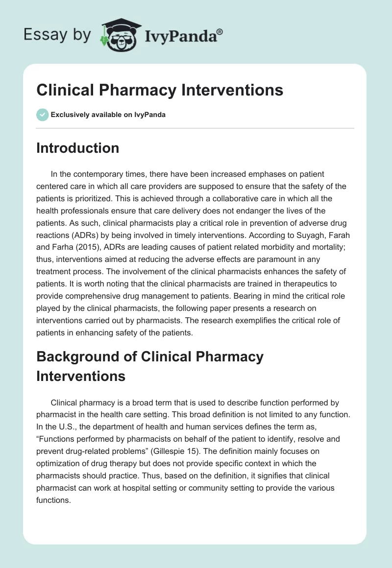 Clinical Pharmacy Interventions. Page 1