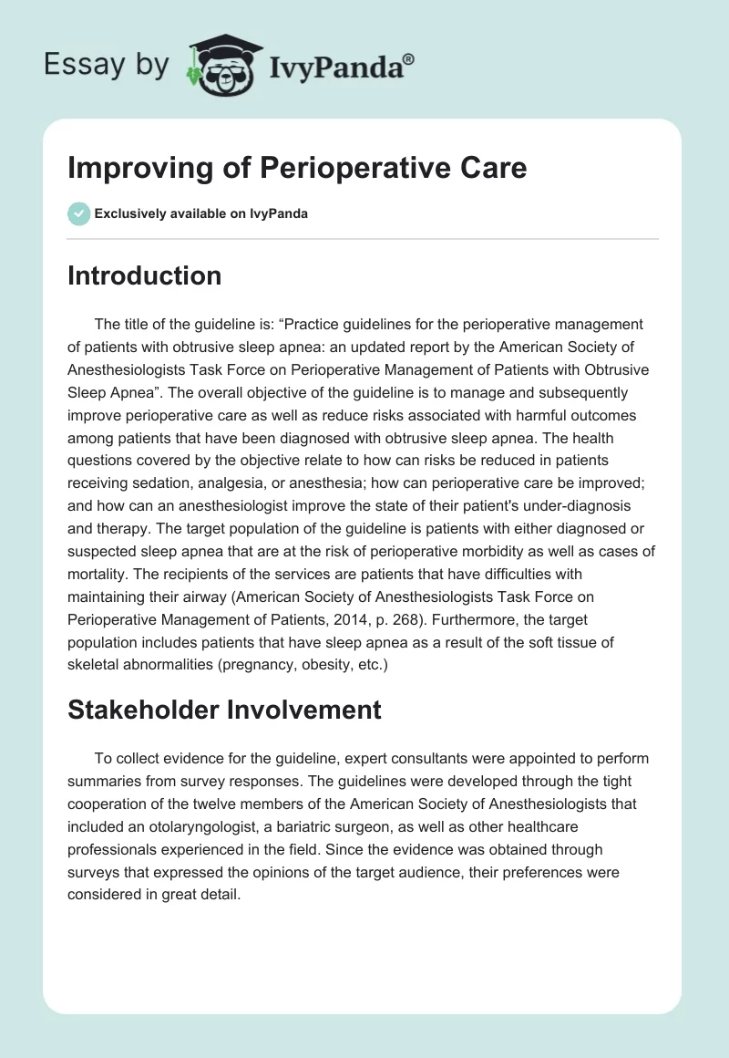 Improving of Perioperative Care. Page 1