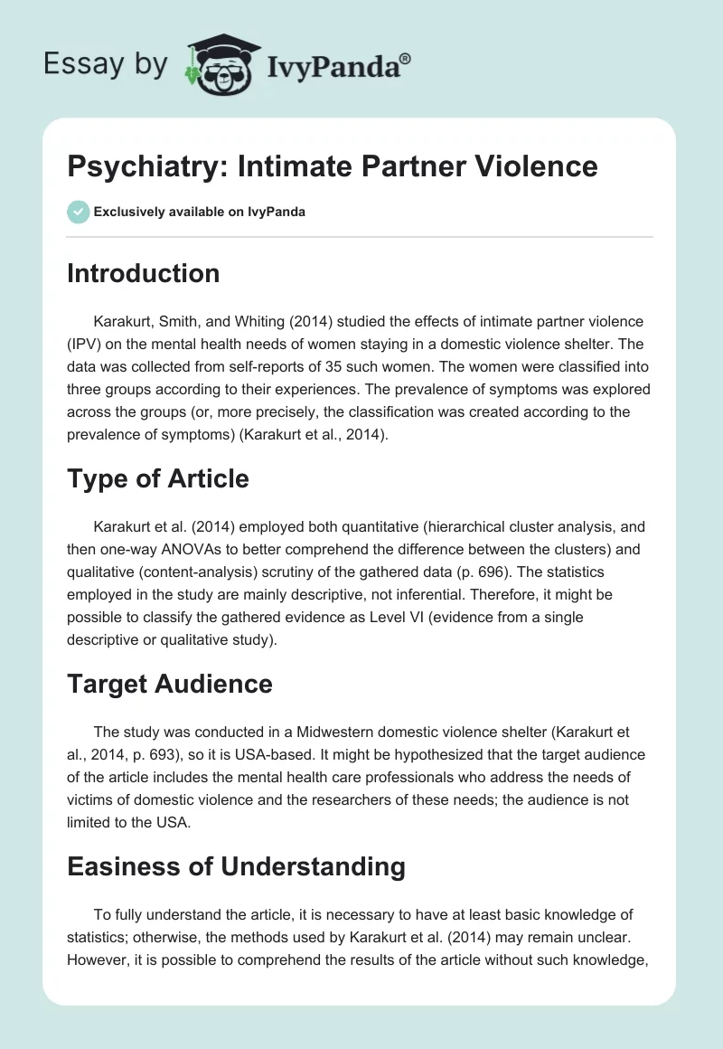 Psychiatry: Intimate Partner Violence. Page 1