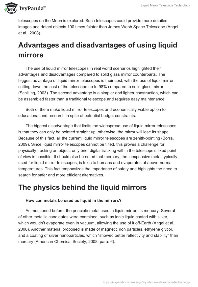 Liquid Mirror Telescope Technology. Page 2