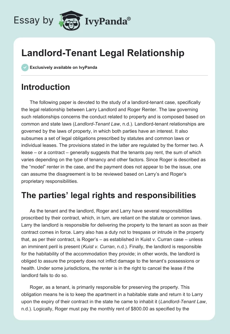 Landlord-Tenant Legal Relationship. Page 1