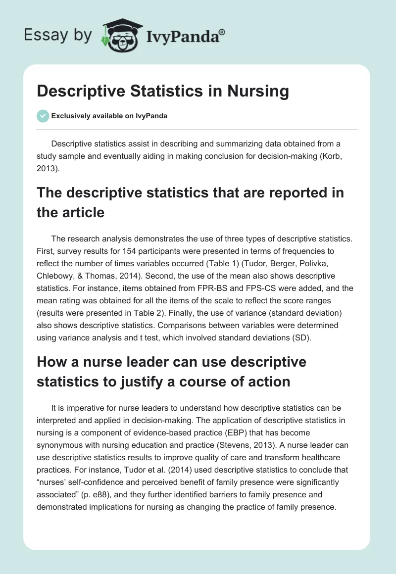 Descriptive Statistics in Nursing. Page 1