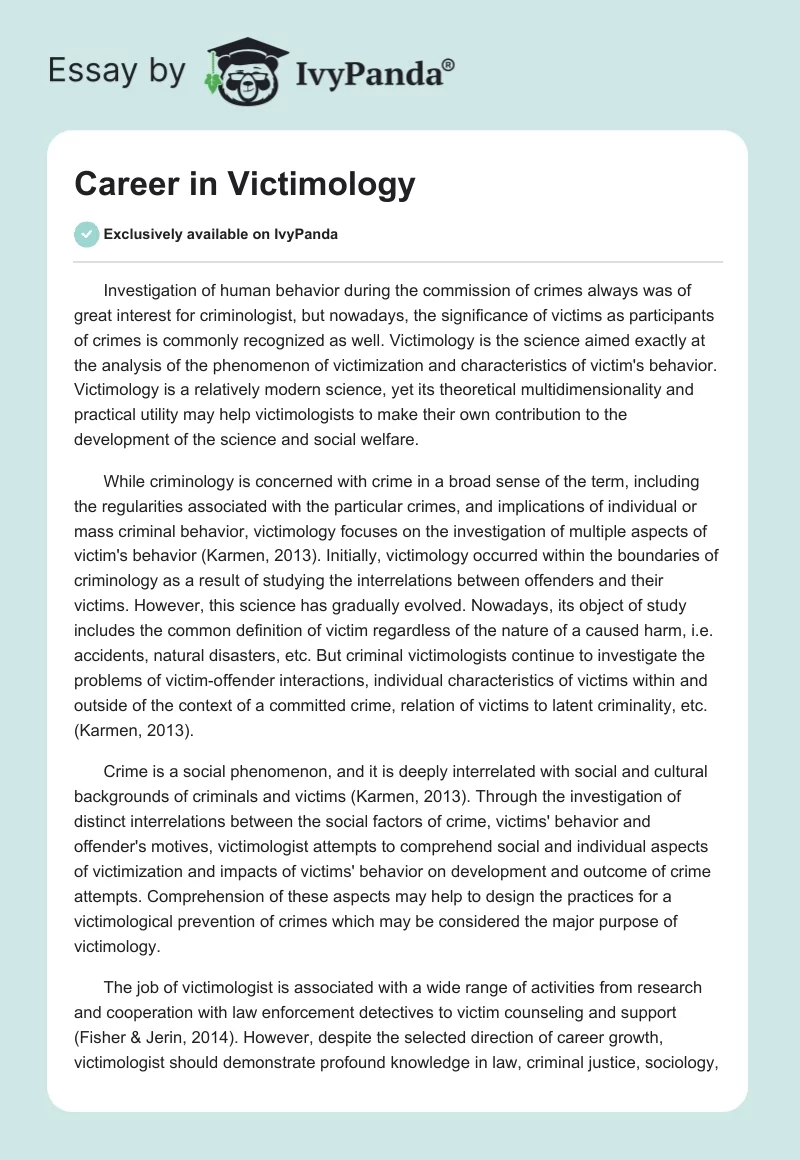 Career in Victimology. Page 1