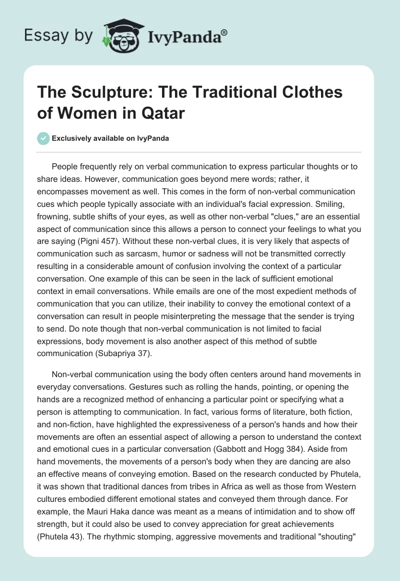 The Sculpture: The Traditional Clothes of Women in Qatar. Page 1