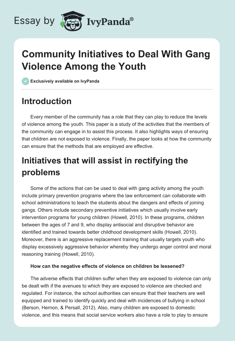 Community Initiatives to Deal With Gang Violence Among the Youth. Page 1