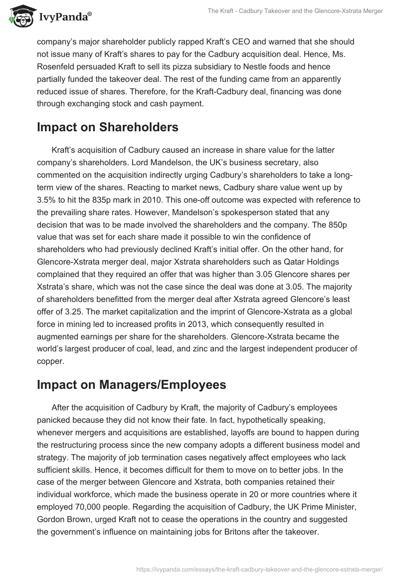 The Kraft - Cadbury Takeover and the Glencore-Xstrata Merger. Page 3