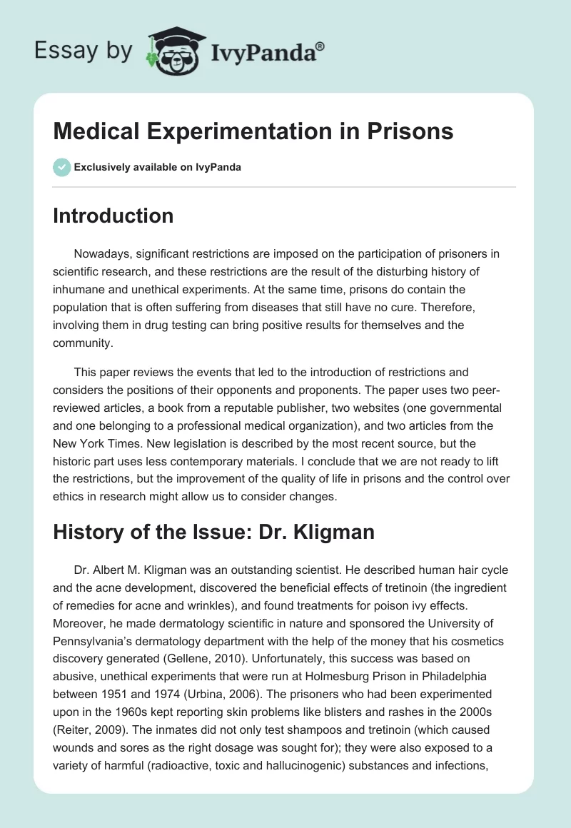 Medical Experimentation in Prisons. Page 1