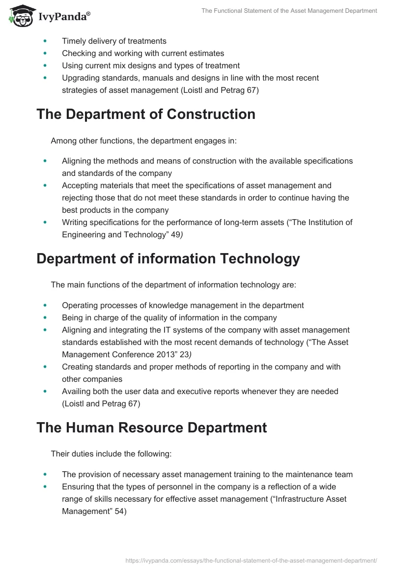 The Functional Statement of the Asset Management Department. Page 2