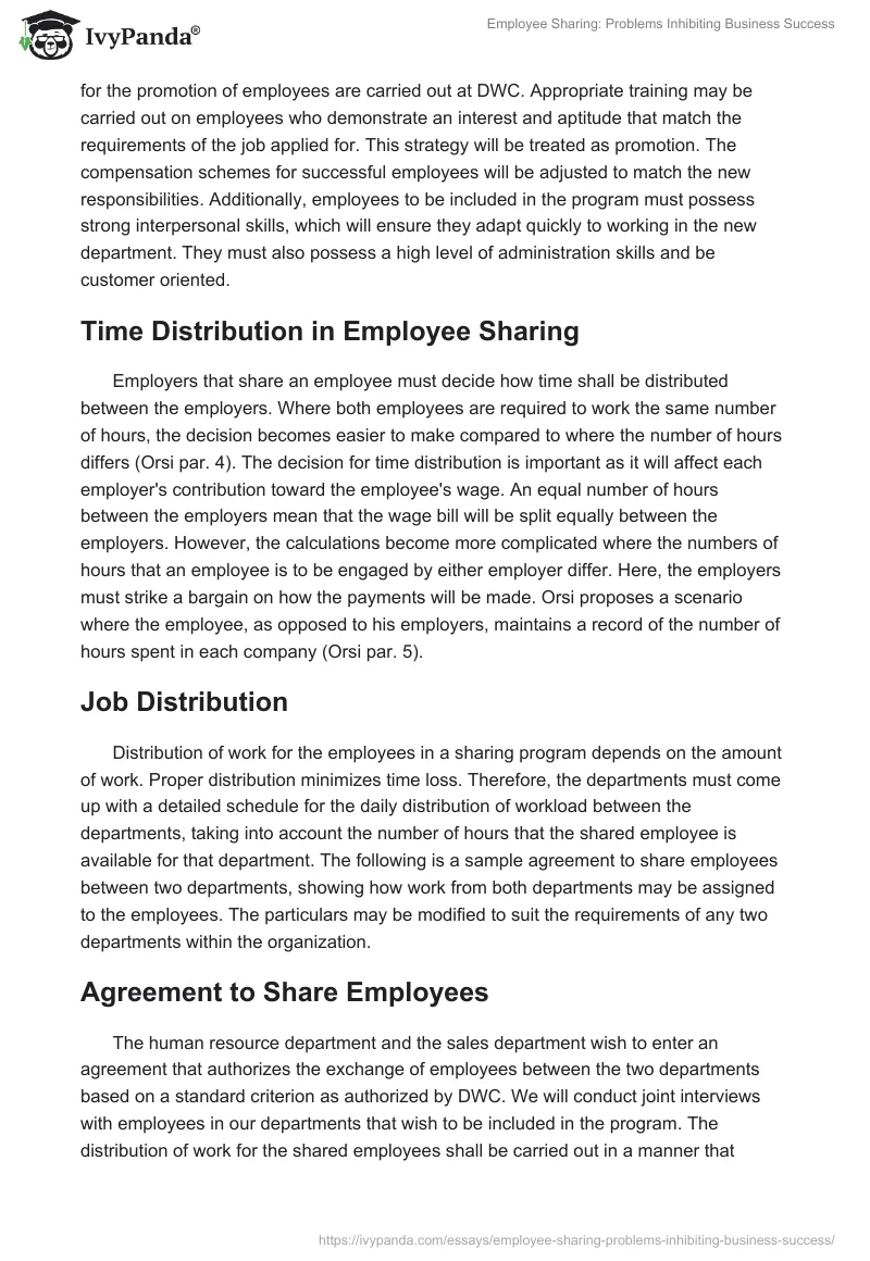 Employee Sharing: Problems Inhibiting Business Success. Page 4