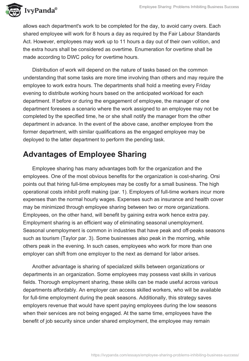 Employee Sharing: Problems Inhibiting Business Success. Page 5