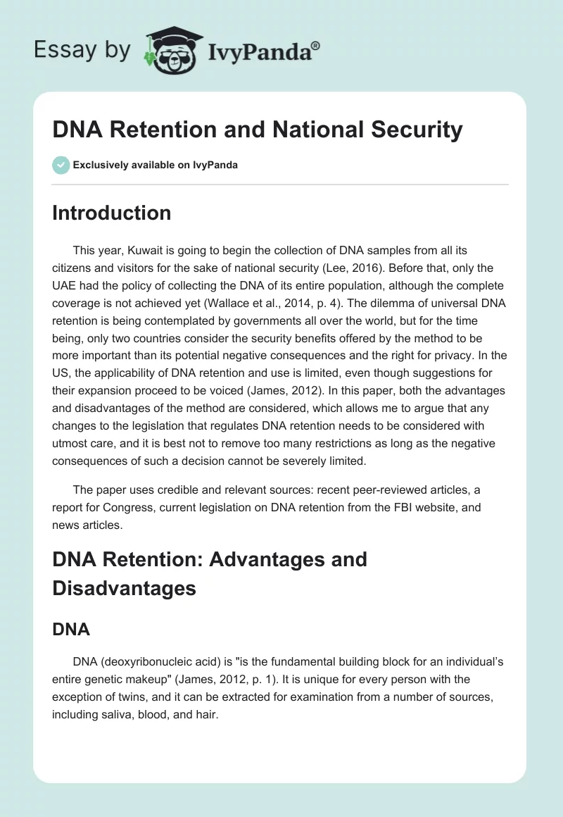 DNA Retention and National Security. Page 1
