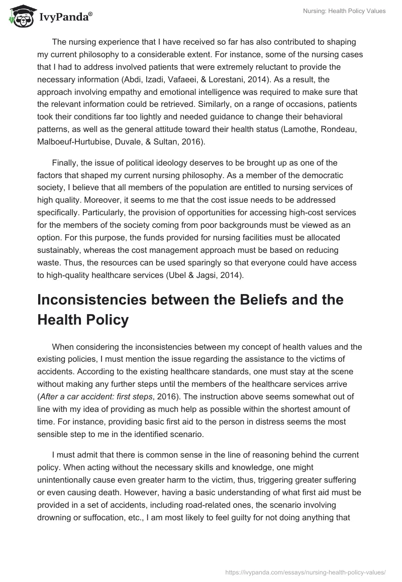 Nursing: Health Policy Values. Page 2