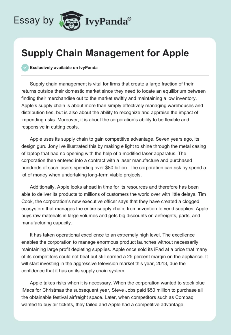Supply Chain Management for Apple. Page 1